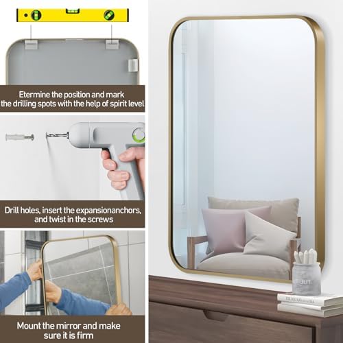Matte Gold Mirror 22x30 Inch Bathroom Vanity Wall Mirror