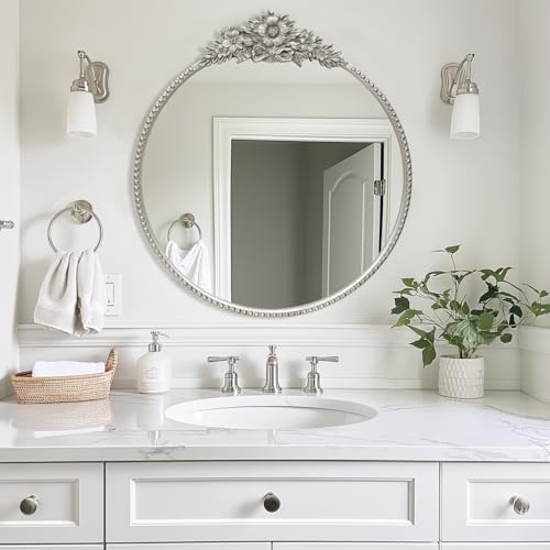 IPOUF Baroque Style 24 Inch Metal Circle Mirror