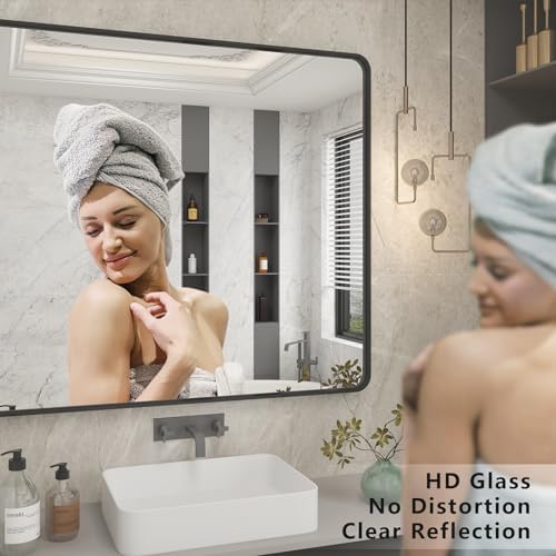 CHARMOR 44x30 Inch Matte Black Wall Mirror
