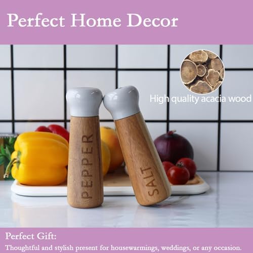 Tessie Jessie Wooden Salt Pepper Mill Set 8 Acacia Wood