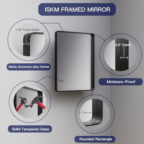 ISKM 24x36 Inch Brushed Silver Mirror for Bathroom