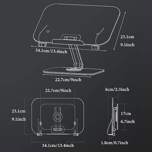Adjustable Book Stand with 360 Rotating Base and Page Clips Silver