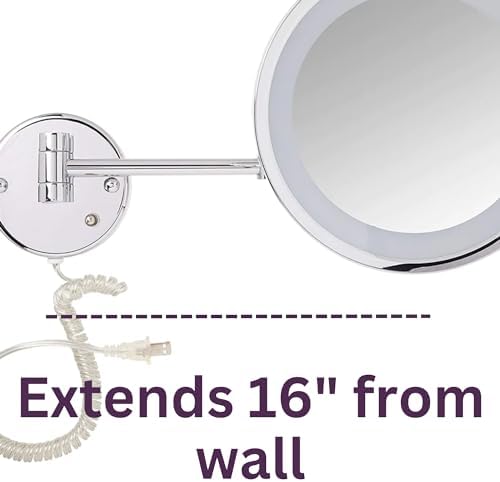 JERDON Lighted Wall Makeup Mirror with 5X Magnification