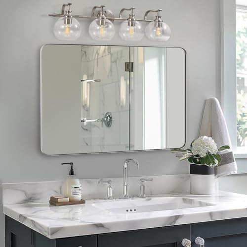 ANDY STAR Modern Wall Mirror 24x36x1 Brushed Nickel Frame