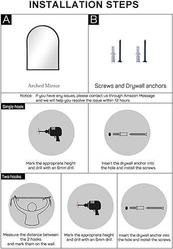 Arch Black Mirror 42x24 Wall Mount Bathroom Vanity Decor
