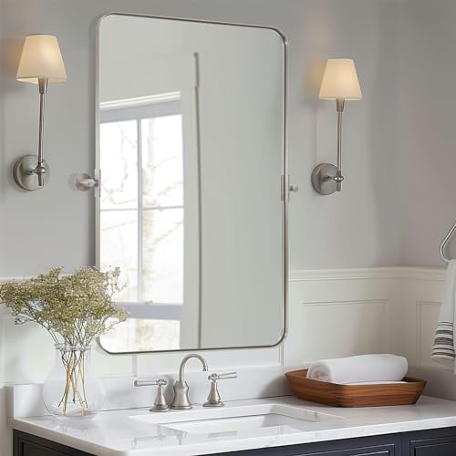 MOON MIRROR Brushed Nickel Pivot Mirror for Bathroom