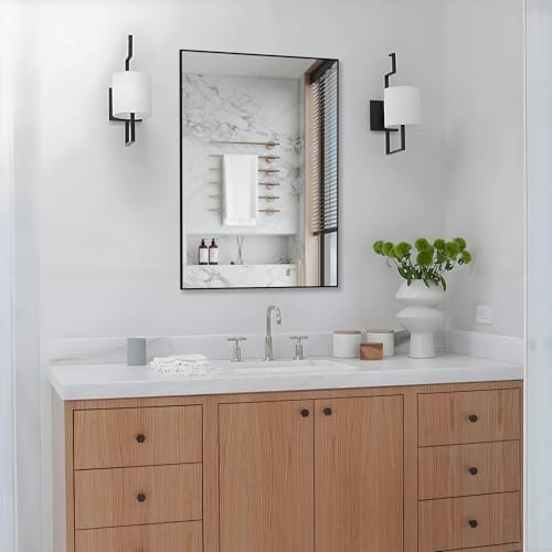 CRATECOOP 28 x 20 Inch Black Bathroom Mirror with Metal Frame
