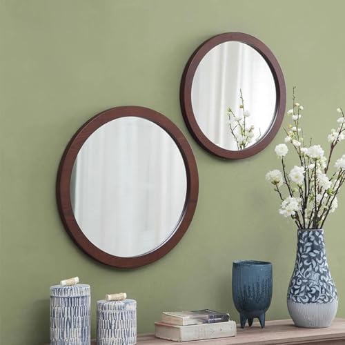 Wall Mounted Wooden Mirror with Walnut Frame 30cm