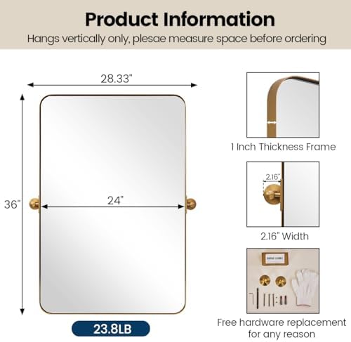 MOON MIRROR Gold Pivot Wall Mirror 24x36