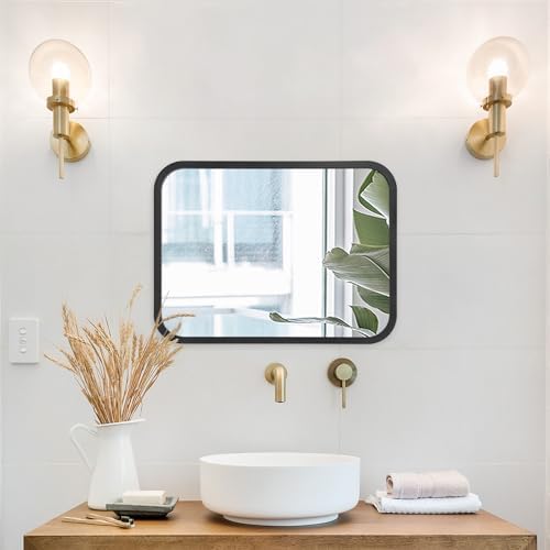 AOAOPQ Rectangular Wall Mirror with Rounded Corners - Black Frame