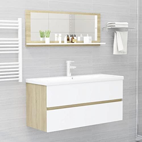 Wall Mounted Vanity Mirror with Light White Sonoma Oak