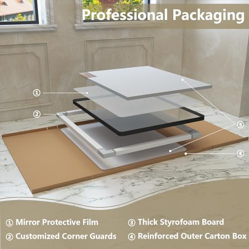 OKPAL 16x24 Inch Matte Black Beveled Frame Bathroom Mirror