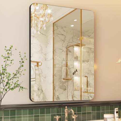 Black Metal Framed Bathroom Mirror 24x32 Inch Matte Black
