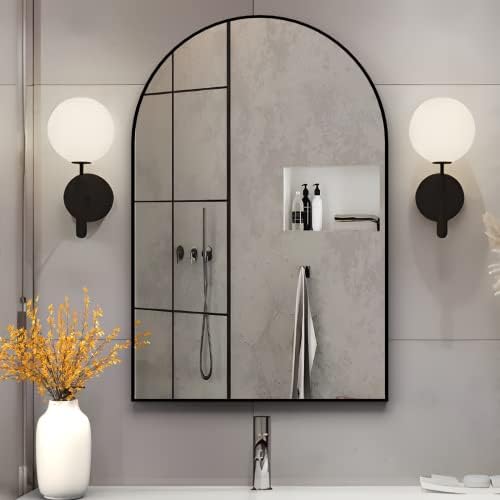 NEUWEABY Arched Wall Mirror 20x30 Black Metal Frame