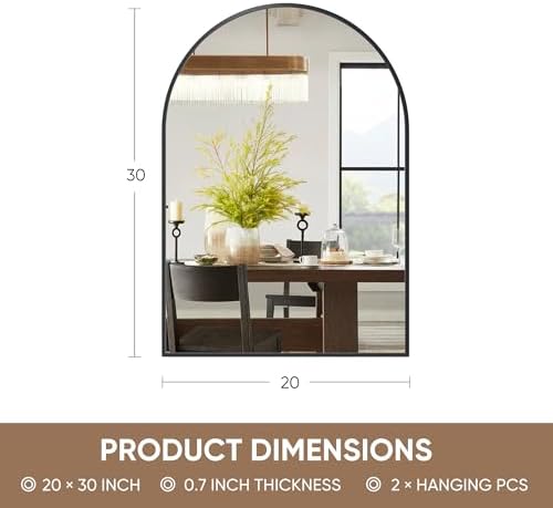 Antok Arch Bathroom Mirror 20x30 Black Vanity Mirror with Metal Frame