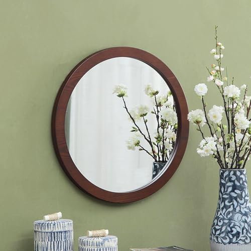Wall Mounted Wooden Mirror with Walnut Frame 30cm
