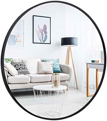 ZenStyle 24 Inch Black Round Metal Mirror