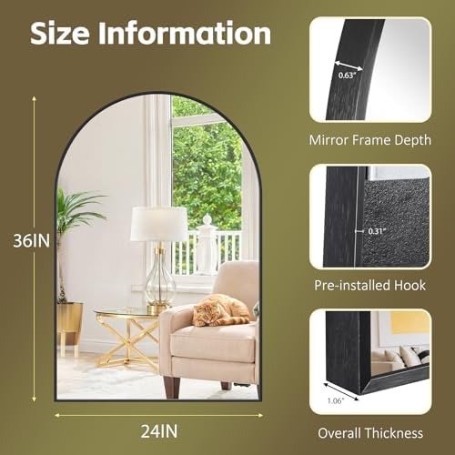 Oteymart 24x36 Arch Mirror with Black Frame