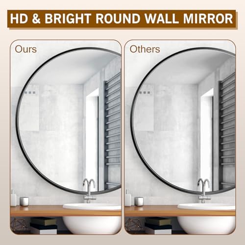 24 Black Round Mirror with Metal Frame