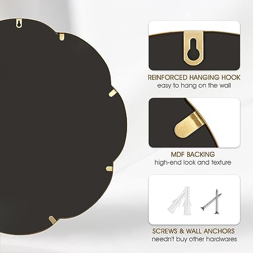 24 Inch Gold Mirror with Flower Pattern Scalloped Frame
