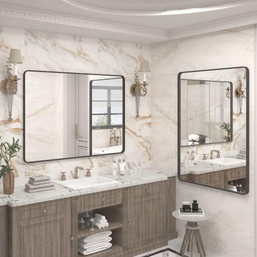 CHARMOR 44x30 Inch Matte Black Wall Mirror