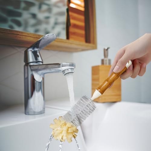 HIC Kitchen Bottle Brush Bamboo Non-Scratch Bristles 2-Pack