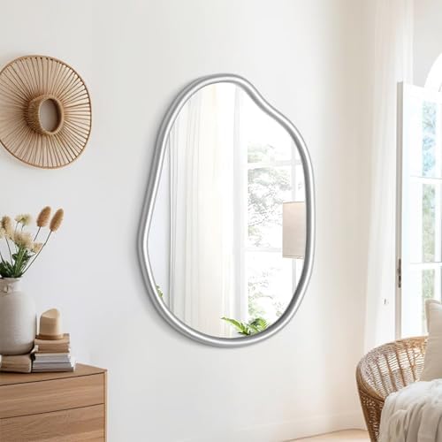 Unique Asymmetrical Wall Mirror 26x18 Silver