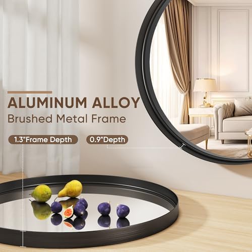 Furnbar 20 Inch Round Black Mirror with Metal Frame
