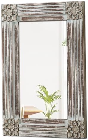 Sintosin Rustic Wooden Frame Wall Mirror 16x24 Inch