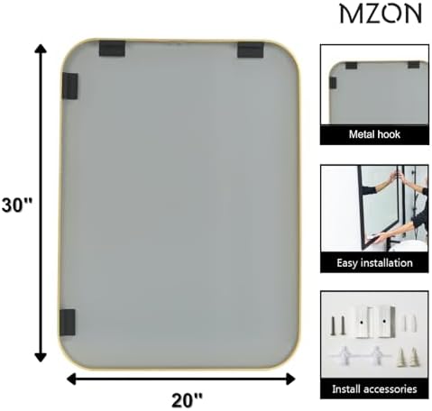 MZON 20x30 Inch Brushed Gold Vanity Mirror