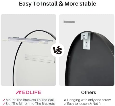 Redlife Black Round Wall Mirror for Bathroom