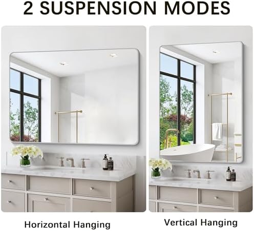 CIVENO 36x48 Inch Silver Wall Mirror with Rounded Corners