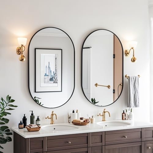 24x30 Black Oval Wall Mirror with Metal Frame