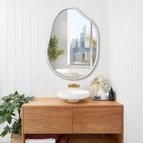 Unique Asymmetrical Wall Mirror 26x18 Silver