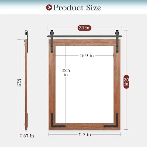 22x30 Inch Rustic Farmhouse Mirror with Wood Frame