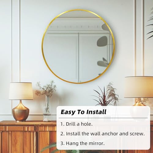 24 Inch Gold Round Mirror for Bathroom and Living Room