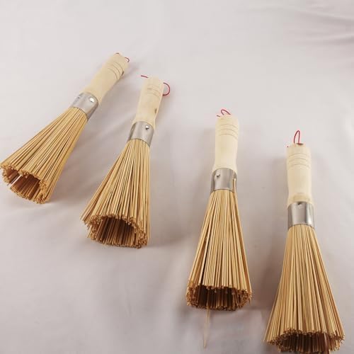 4Pack Bamboo Scrub Brush with Wooden Handle for Pans Dishes and Sink