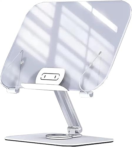 Adjustable Book Stand with 360 Rotating Base and Page Clips Silver