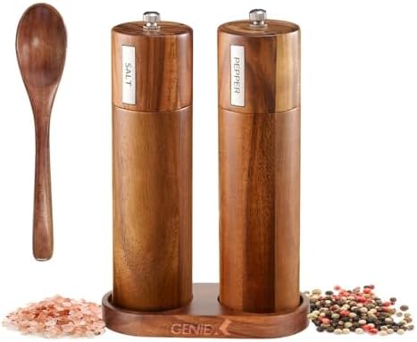 GENIEX Acacia Wood Salt Pepper Grinders Set 2pcs