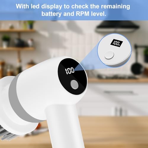 SPAOTREM Electric Spin Scrubber with 5 Brush Heads and LED Display