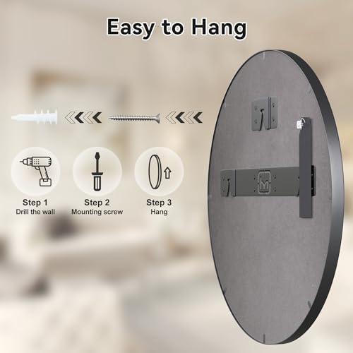 Heymirro 24 Inch Black Metal Framed Wall Mirror