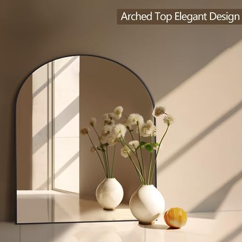 Mirrorons 33x31 Inch Arched Wall Mirror Shatterproof Black Modern Frame