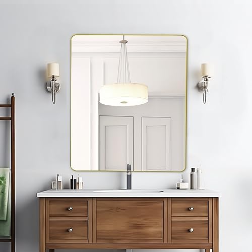 Mirrorons Gold Bathroom Mirror 36x30 Inch Shatterproof Wall Mirror
