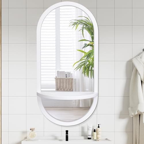 Tanmicoshomy White Oval Mirror with Removable Shelf 1