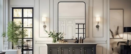 Vanity Framed Mirror for Wall - Small 30x22 Matte Black Frame