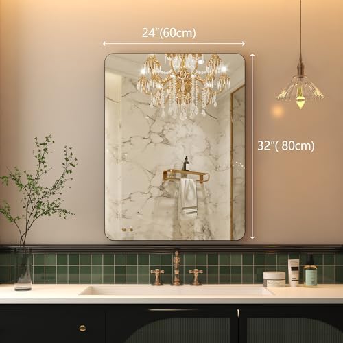 Black Metal Framed Bathroom Mirror 24x32 Inch Matte Black
