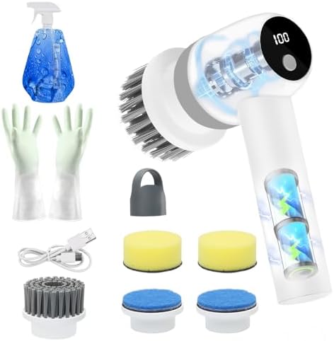 SPAOTREM Electric Spin Scrubber with 5 Brush Heads and LED Display