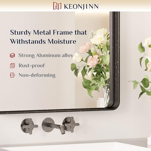 Keonjinn Black Bathroom Mirror 16x20 Rounded Rectangle Farmhouse