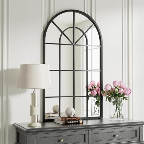 Dewfig Arched Wall Mirror 30x20 Black Iron Frame