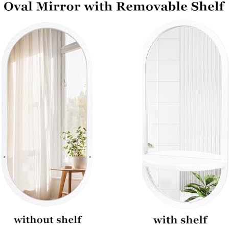 Tanmicoshomy White Oval Mirror with Removable Shelf 1